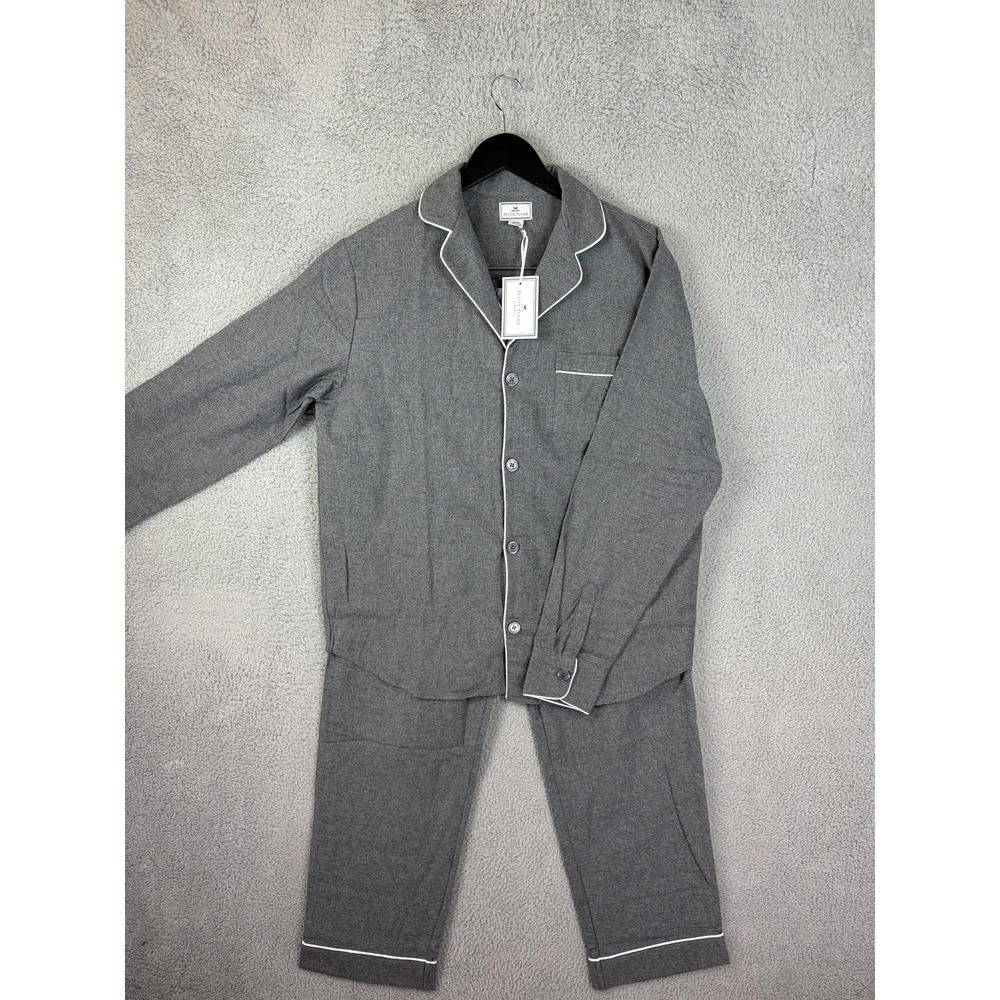 Petite Plume Pajama Set Mens M Gray Flannel Long Sleeve Sleepwear Cotton New